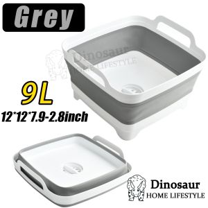 9L Foldable Washing Basin With Drain Plug and Carry Handle For Space Saving Foldable Dish Tub Sink Dishpan / Dish Washing Tub 可折疊水盆