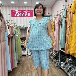 Đồ bộ bầu mặc ở nhà size từ 40kg tới 80kg lửng có lưng thun điều chỉnh vải lụa cao cấp thoáng mát không nhăn nhà HANNA
