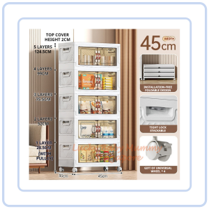 【COZYCASA】Stackable Folding Cabinet/Thickened Storage Cabinet/Home Organizer/Double Door Storage Box with Wheels