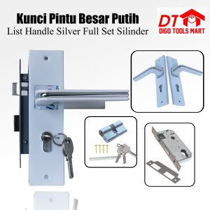 Kunci Pintu Besar Putih List tengah Handle Full Set Silinder 25cm