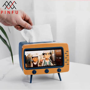 กล่องใส่ทิชชู่ รูปทีวีพร้อมที่วางมือถือ กล่องกระดาษทิชชู่ ที่วางโทรศัพท์ สีพาสเทลน่ารักๆ