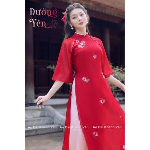 Áo Dài Cách Tân Nữ 4 Tà Lụa Tơ Thêu Hoa Trẻ Trυng Duyên Dáng (MD32) - Áo Dài Khánh Vân