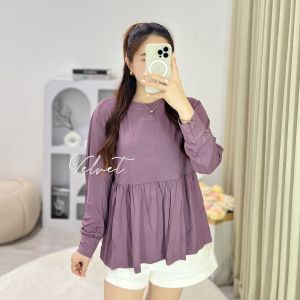 Blouse Rample Lengan Panjang Polos Wanita / Atasan Ruffle Oversize Basic 6054