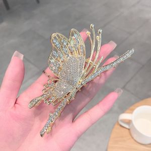 Butterfly Hair Claw Clip Crystal Rhinestone Metal Shark Clip Elegant Back Head Strong Grab Clip