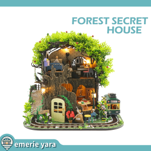 Emerie Yara DIY Miniature Dollhouse Kit - Forest Secret House - w/ LED Lights Music Box Dust Cover - Hobby | Craft | Gifts