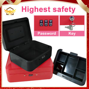 Password Cash Box with Lock Key and Money Tray Portable Money Secret Security Safe Box  Multi-Grid Drawer Cash Cashier