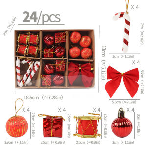 24Pcs/Box Christmas Tree Balls Bow Crutch Hanging Ornament Pendants Set Christmas Decorations For Home New Year