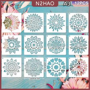 N2HAO 4 12 cái lớn Mandala stencils tái sử dụng vật nuôi sơn mẫu cho tường sàn nhà đồ nội thất vải vải trang trí bằng gỗ trang trí nội thất