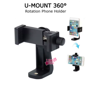 Holder 360 Derajat / U-MOUNT 360° Rotation Phone Holder Tongsis Tripod Mount Smartphone Handphone Holder Bracket Clamp Phone 1/4" standard metal screw mounting