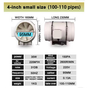 【Bocui】Variable frequency duct fan 4/5/6/8 inch exhaust fan circular inclined duct supercharged ventilation fan bathroom kitchen exhaust fan silent ventilation exhaust | low noise | large air volume | energy saving | easy installation