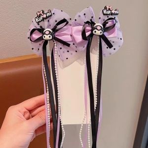 Kawaii Sanrio Anime Kuromi Bow Headband INS Lolita Hair Accessories My Melody Cinnamoroll Cartoon Jk Bow Hair Clip Headwear Girl Holiday Gift