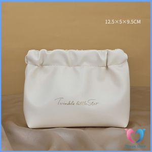 D.S. กระเป๋าเครื่องสําอาง แบบบีบเปิดพกพาสะดวก หนัง PU กระเป๋าเก็บของ Makeup bag