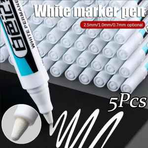 5Pcs White Paint Marker Pen 0.7/1.0/2.5MM White Permanent Marker Pen Waterproof Oily Pens White Graffiti Markers Painting Marker for Wood Rock Glass Leather Stone Metal Ceramic