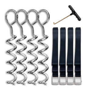 4Pcs Portable Trampoline Stakes Ground Anchors Tie Down Spirals Ground Anchors Stakes with Strap Trampoline Accessories