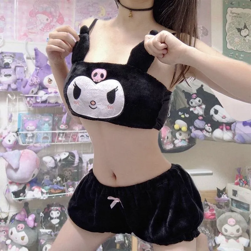 Sexy Kuromi Bra Underwear Kawaii Sanrio Cartoon Babes Cotton No