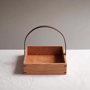 xpkQ Simple Storage Baskets Cherry Wood Solid Arc-shaped Handle Multifunctional Storage Baskets Modern Home Storage Organization P7Q2M