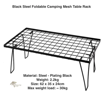 Y4Y Multipurpose Camping Black Steel Table Stacking Storage Rack Foldable Table Bamboo Board