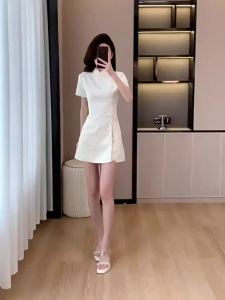 2025New Chinese Style Improved Cheongsam Young Jacquard Dress Womens Summer Retro National Style Buckle Shorts Two-Piece Suit Skirt09/08