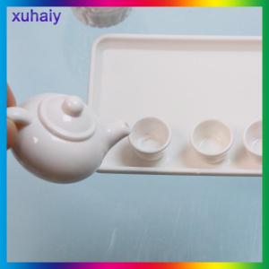 xuhaiy 1 Set Dollhouse Scene Accessories Simulation Tea Kit Model Tea Pot Cup Tea Table Decoration Collectible Room Ornament