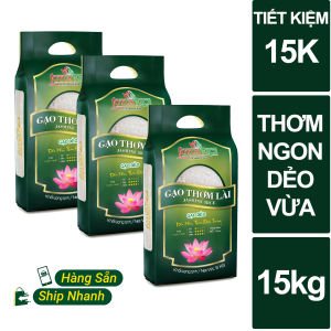 Combo 3 túi Gạo Thơm Lài thơm ngon dẻo vừa Lotus Rice 5kg (tổng 15kg) - Đạt nhiều chứng nhận an toàn thực phẩm