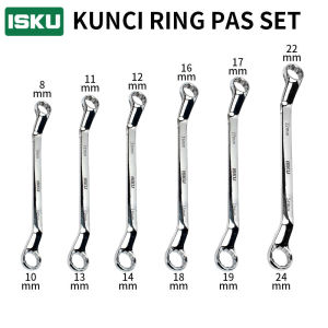 ISKU Kunci Ring Pas Set Kombinasi Spanner Double Ring Offset CR-V Wrench Dilapisi Krom Perbaikan