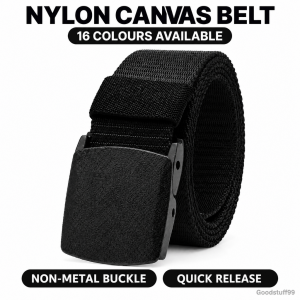 Men’s Nylon Canvas Belt Non-Metal Quick Release Buckle Adjustable Cut-to-Fit 120–140cm
