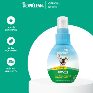 Nước uống vệ sinh răng miệng đậm đặc cho Chó Mèo Tropiclean Fresh Breath Drops 65ml