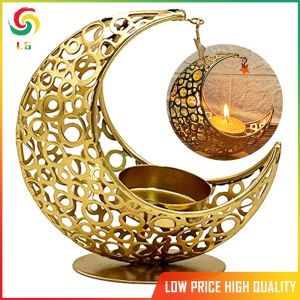 Eid Mubarak Home Decor Candle Holder with Crescent Moon Design Ramadan Tea Light Stand