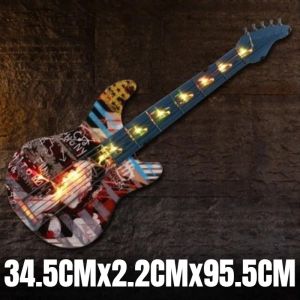 FFBH Vintage Wall Accents Large Creative Iron Guitar Shape Led Lights Wall Decoration Art Bar Music Room Home Decoration Crafts 7P3H9