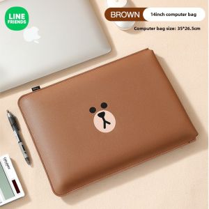 100% Authentic Line Friends Storage bag Laptop Inner bag 13.3inch 14inch PU Leather Water-resistant Lightweight & Portable LFB277