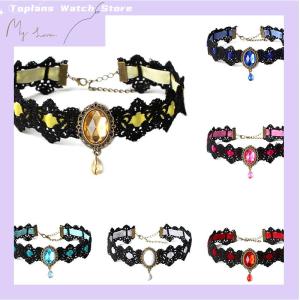 [Toplans]💖[HOT SALE]🎈🎈 สร้อยคอลูกไม้สีดำคอปกสร้อยคอกำมะหยี่คริสตัลแบบกอธิควินเทจจี้โซ่