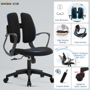 WISDOM A28 Ergonomic Childrens study chair with Dual Backrests & Lumbar Support | Breathable Upholstered Home Office Chairs For Study Room & Living Room Chairs