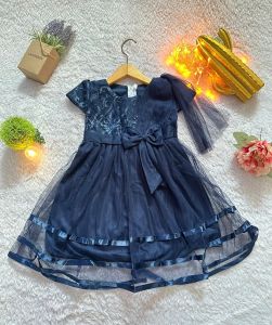 Gaun Pesta Anak Perempuan Motif Floral - Bahan Puli Leher Bulat - Usia 1-5 Tahun - Warna Cerah