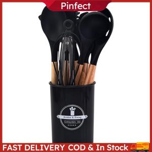 Modern 12-Piece Wooden Handle Kitchen Utensil Set Heat-Resistant Serveware for Easy Cooking