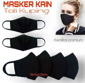 Masker Kain 3 Lapis Hitam Polos Tali Kuping Pria Wanita Dewasa / Masker Kain  Kualitas Bagus