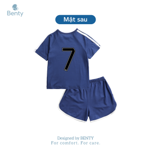 Bộ cộc tay bé trai BENTY số 7 đen nổi bật thiết kế cài chéo chất liệu rayon thoáng khí cho bé