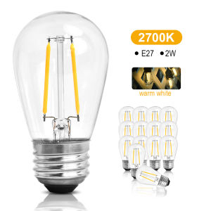 E27 2W S14 LED Retro Edison Bulbs 220V 2700K Shatterproof Warm White Filament Candle Lamp IP65 For Outdoor String Lights