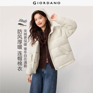 GIORDANO Women Jackets Windproof Hooded Puffer Jackets Drop Shoulder Fashionable Casual Relaxed Padded Jackets 13376756