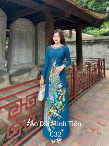 Áo Dài Chất Liệu Lụa MANGO Cao Cấp Hàng Thêu + May Thủ Công Tỉ Mỉ - Mã C32 Xanh