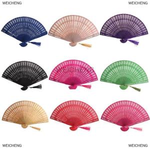 [COD] WEICHENG Fashion Wedding Hand Fragrant Party Carved Bamboo Folding Fan Chinese Wooden Fan