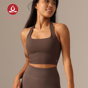 Moving Peach Halter Top Backless Top Sports Wear For Women Workout Tank Top With Pads Sleeveless Top BVS