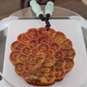 Zhan Guo Hong Red and Yellow Agate Peacock Necklace