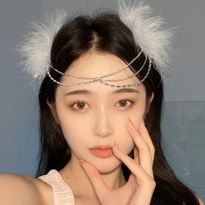【Big-promotion】 Crystal Tassel Chain Headdress with Feather Hair Clips Forehead Jewelry Wedding/Party/Debut