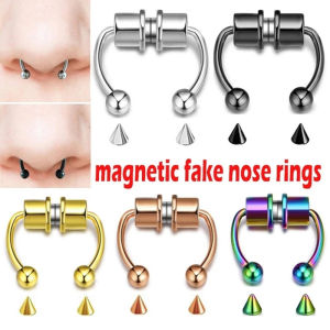Khuyên Xỏ Lỗ Mũi Giả Nam Châm Bằng Thép Không Gỉ Khuyên Mũi Giả Khuyên Vách Ngăn Mũi Trang Sức Cơ Thể Kẹp Tai Đá Hip Hop Trang Sức
