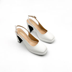 Giày cao gót nữ bít mũi đế vuông 9 phân da thật guốc nữ đế đúp mũi vuông 9cm dáng slingback thanh lịch NUDDO N961