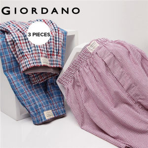 GIORDANO Men Boxers 3-Pack Contrast Color 100% Cotton Boxers Elastic Waist Button Front Relaxed Comfort Casual Boxers 01179139