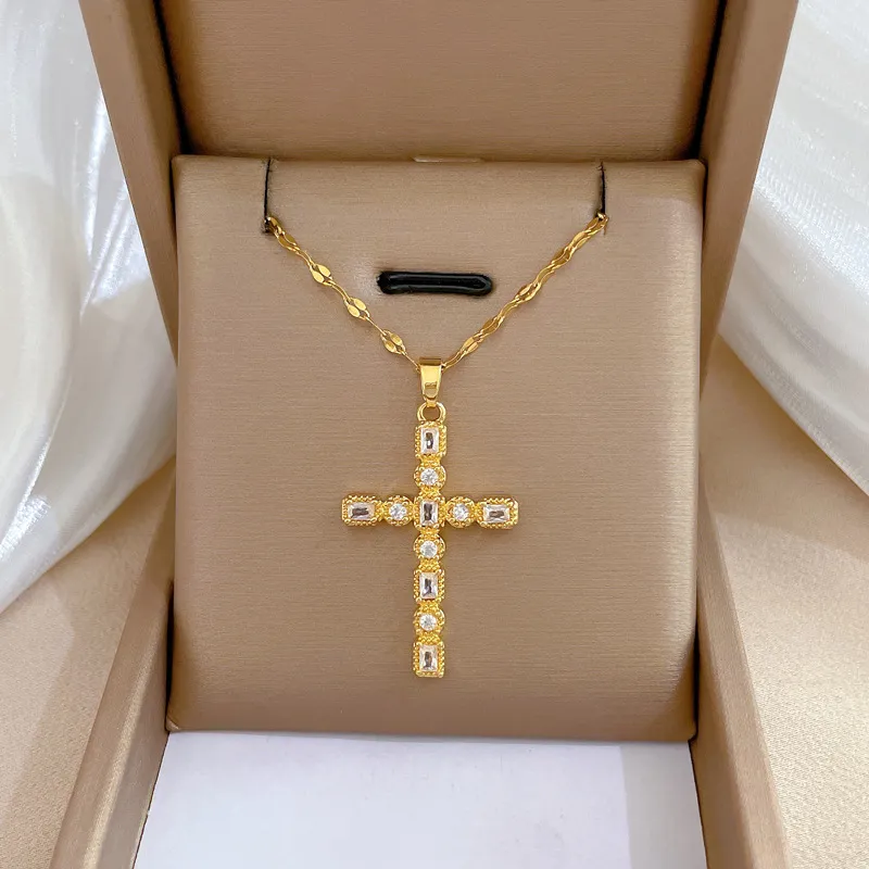 Pure Saudi Gold 24k Nasasangla Necklace Zircon cross pendant