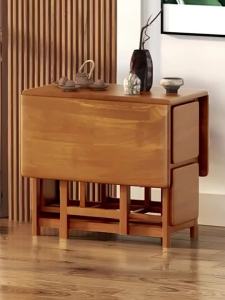 Dining Table Family Small Unit Folding Dining Table All Solid Wood Storage Table Rectangular Table With Stool Table And Chair Set