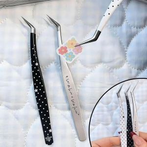 PLLEWY Stainless Steel Curved Stickers Tweezers Cartoon High Precision False Eyelash Tweezers Anti-static Eyelash Curler Miniature Scene Stickers
