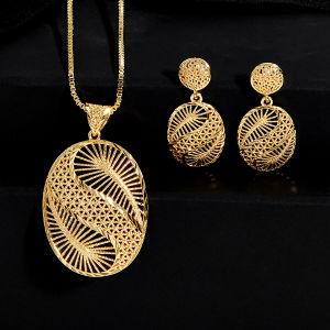 Sequito thanh lịch cho cô dâu Bộ trang sức đám cưới vàng khuôn mẫu hoa tai hoa dài Bông tai thả Chuỗi vòng cổ món quà đính hôn sj423